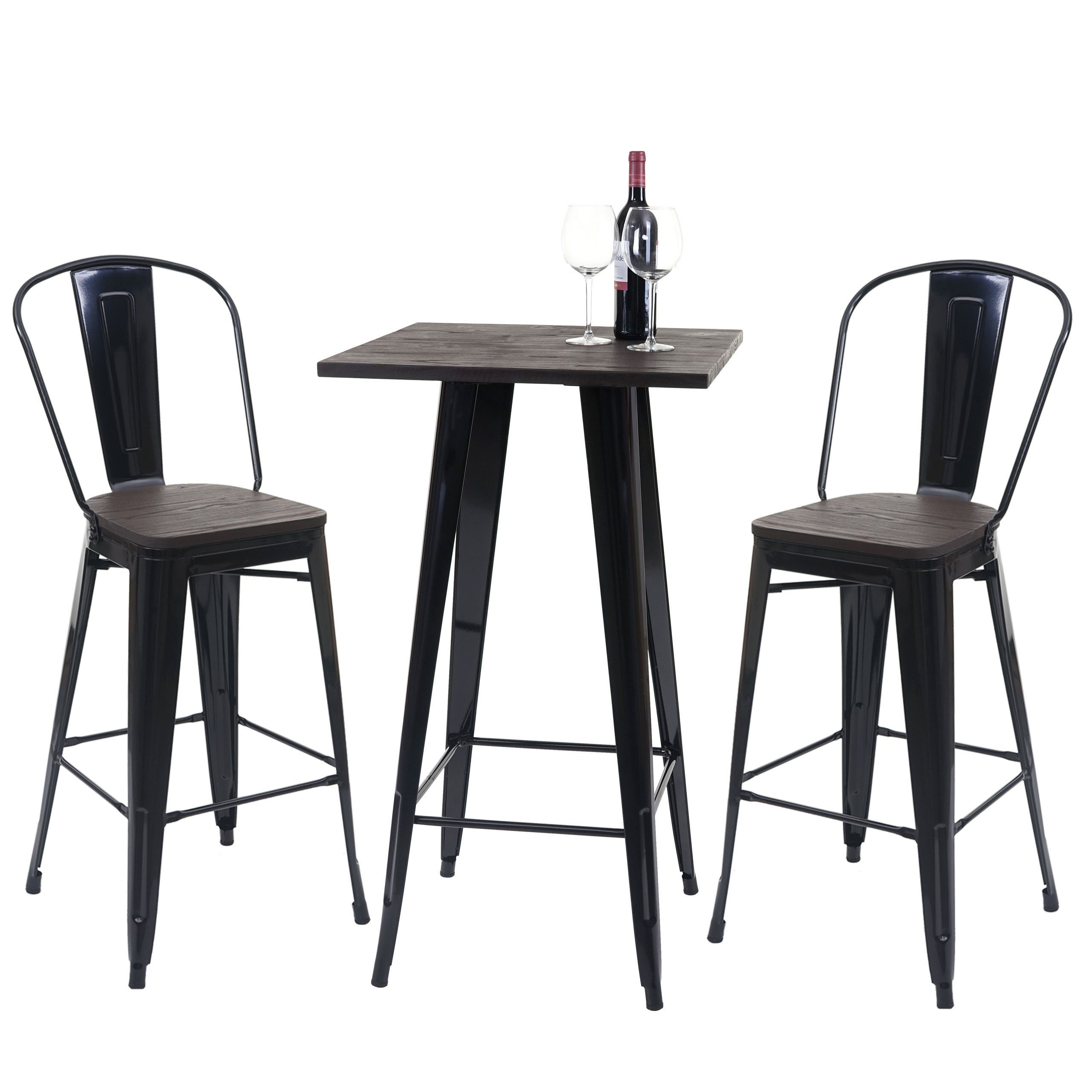 MCW Bartisch MCW-A73-Tisch-Set (Set, 3er), Set, Bodenschonende Gummifüße, Querstrebe sorgt für Stabilität