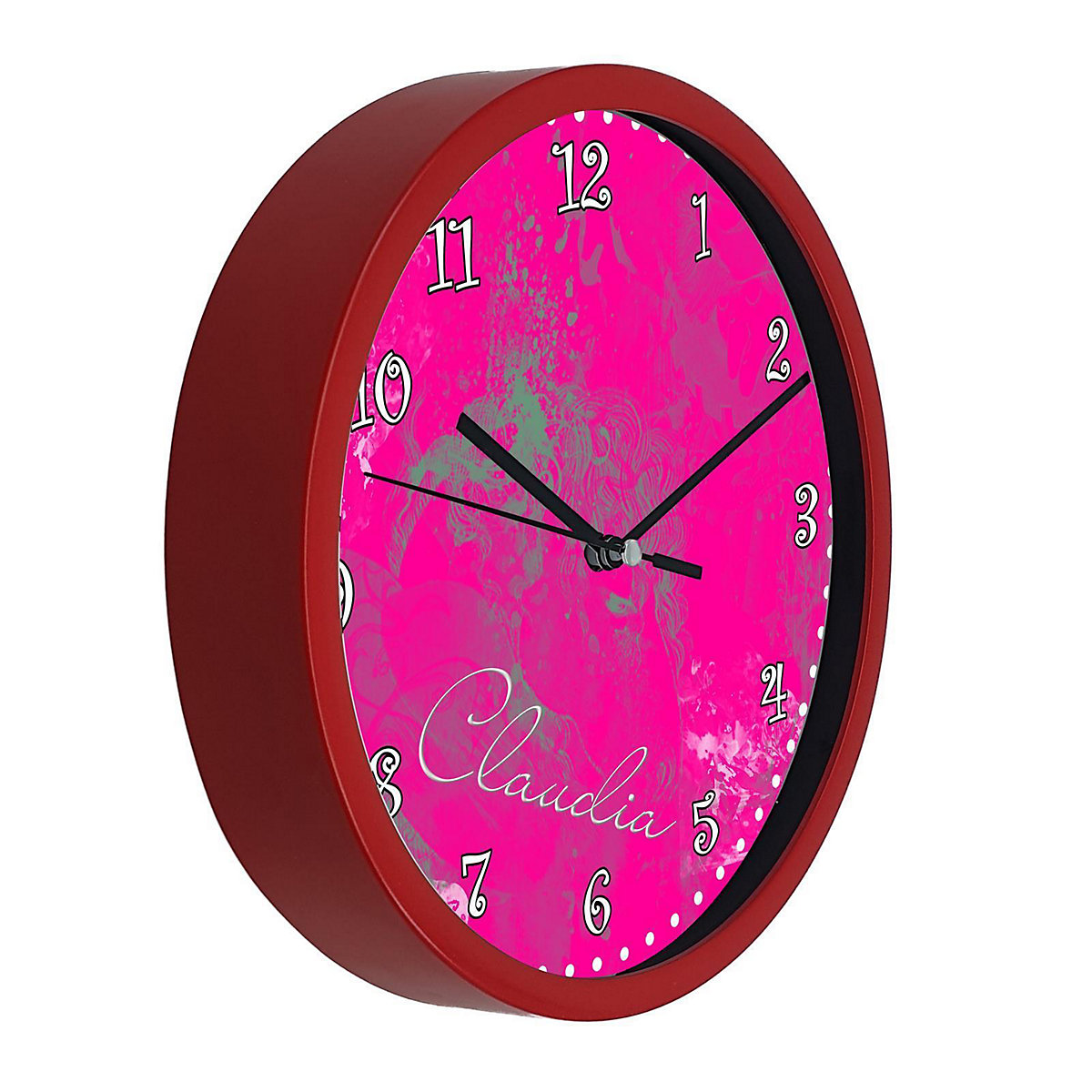 Kinder Wanduhr laufruhig personalisiert mit Name Traum Pink