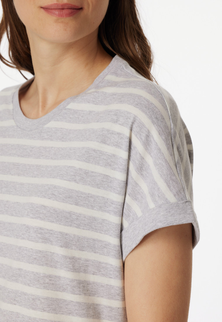 Sleepshirt kurzarm Streifen silbergrau-meliert - Casual Essentials