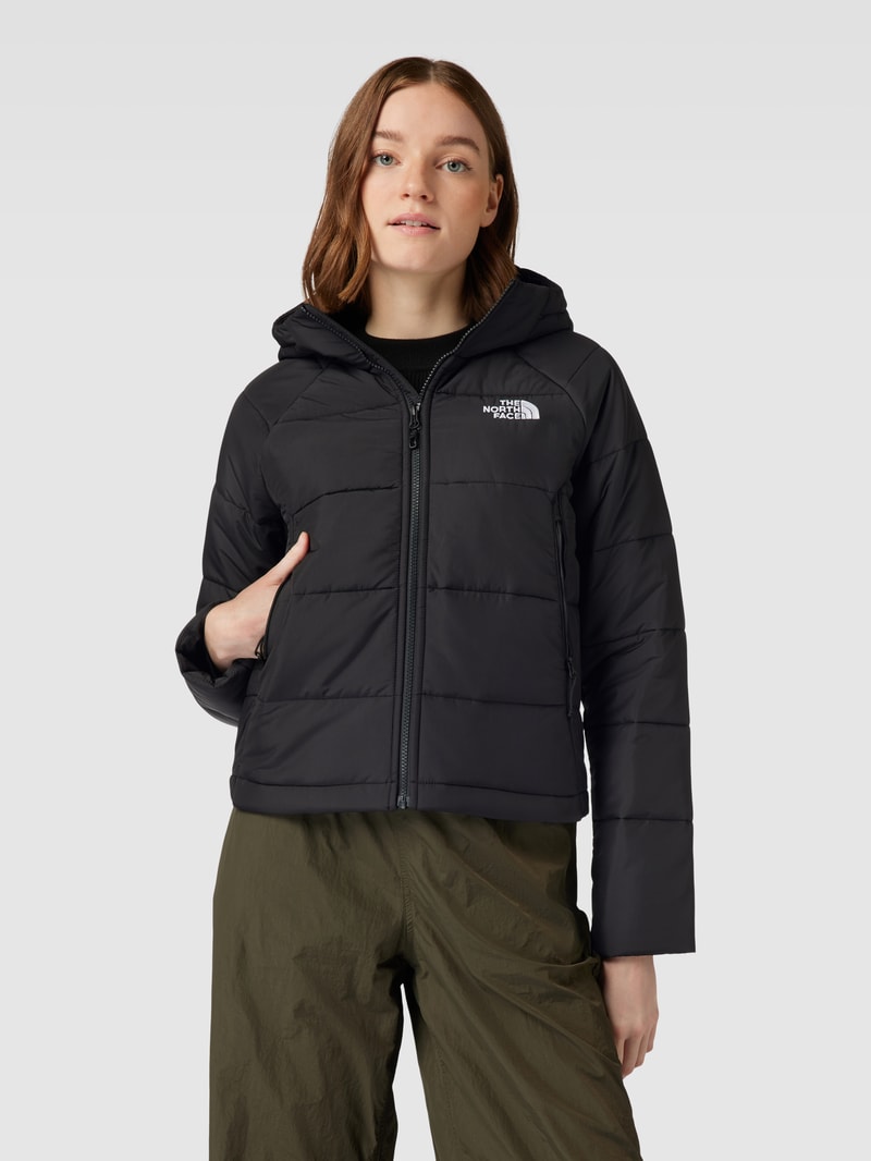 Steppjacke mit Kapuze und Reißverschluss in schwarz