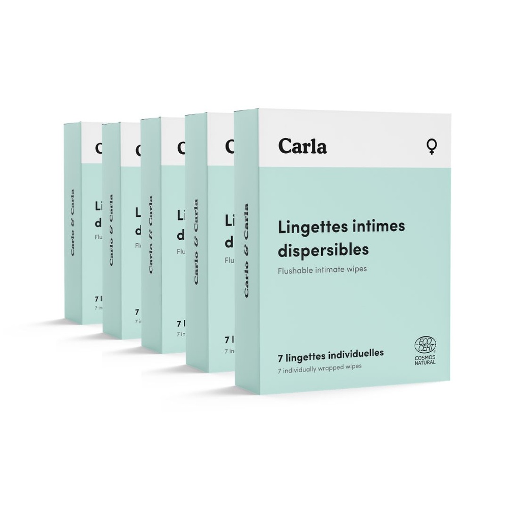 carlo & carla Boîte de 7 lingettes intimes individuelles pour femme 0 déchet certifiées bio Lingettes intimes pour femme