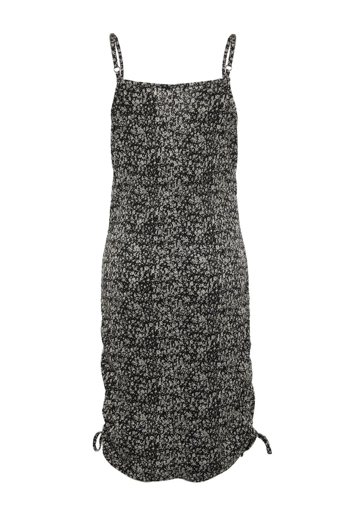 Trendyol Curve  Schwarzes, körperbetontes, gerafftes Strickkleid mit Blumenmuster TBBSS22AH0142