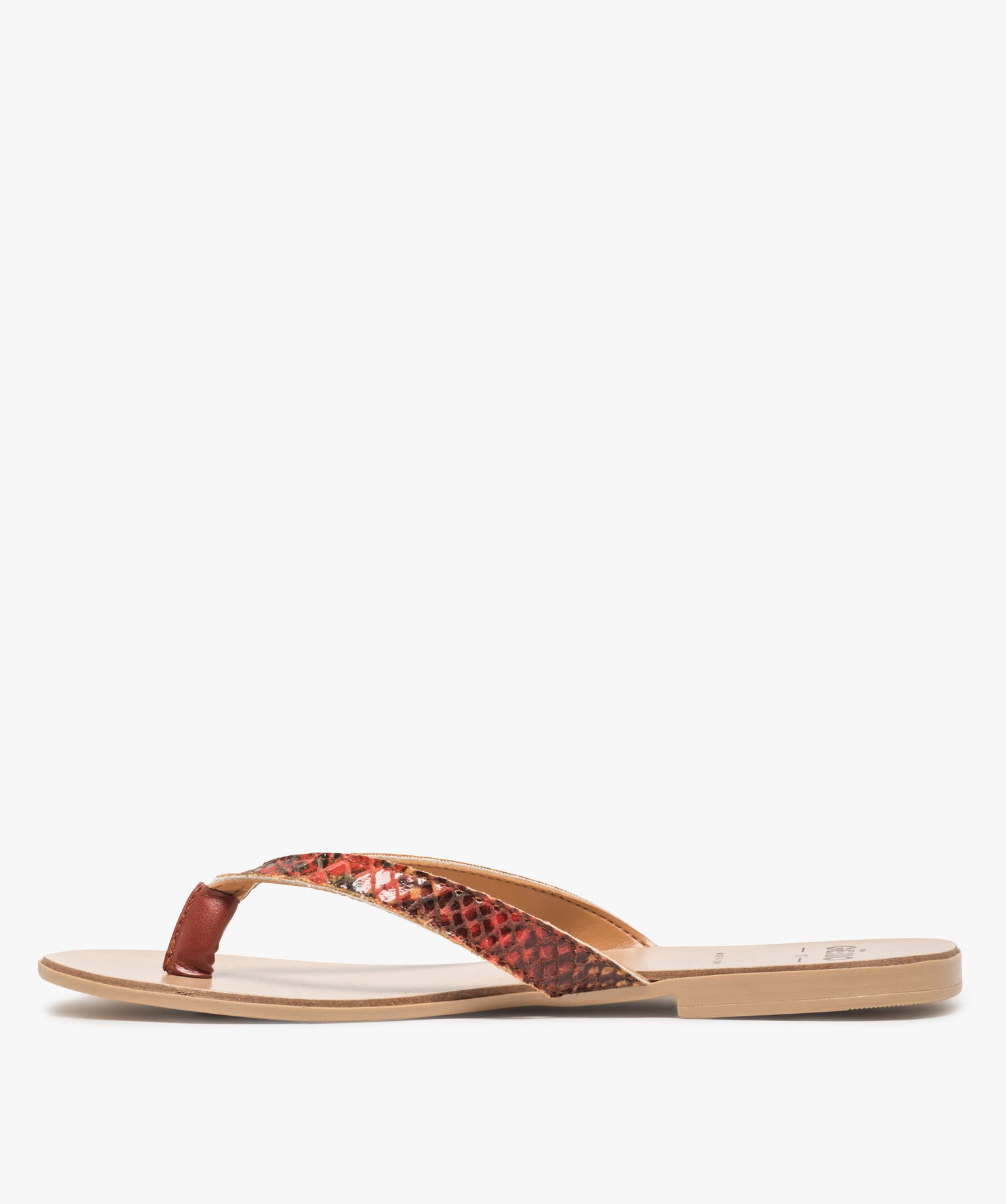 Sandales femme à talon plat et entre-doigts imitation cuir orange | GEMO