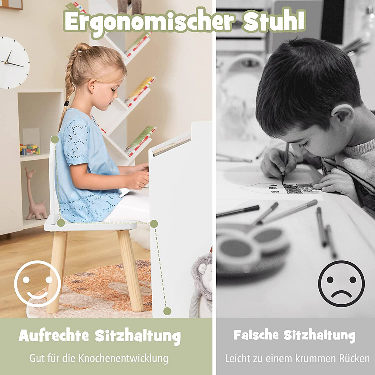 3tlg. Kinder Sitzgruppe Zeichentisch mit Tafel & Stauraum Hausform