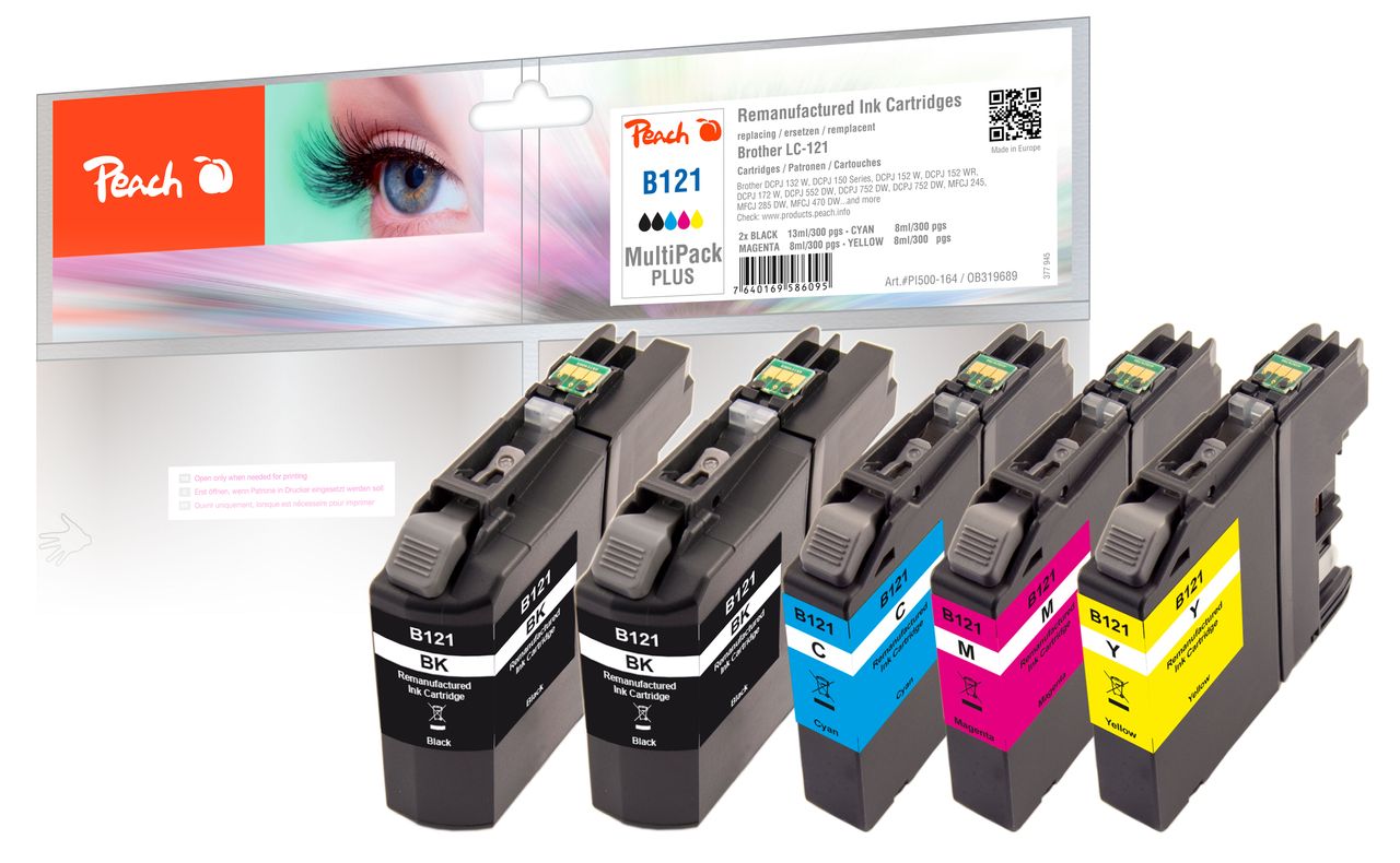 Peach Spar Plus Pack Tintenpatronen ersetzt Brother LC-121VALBP