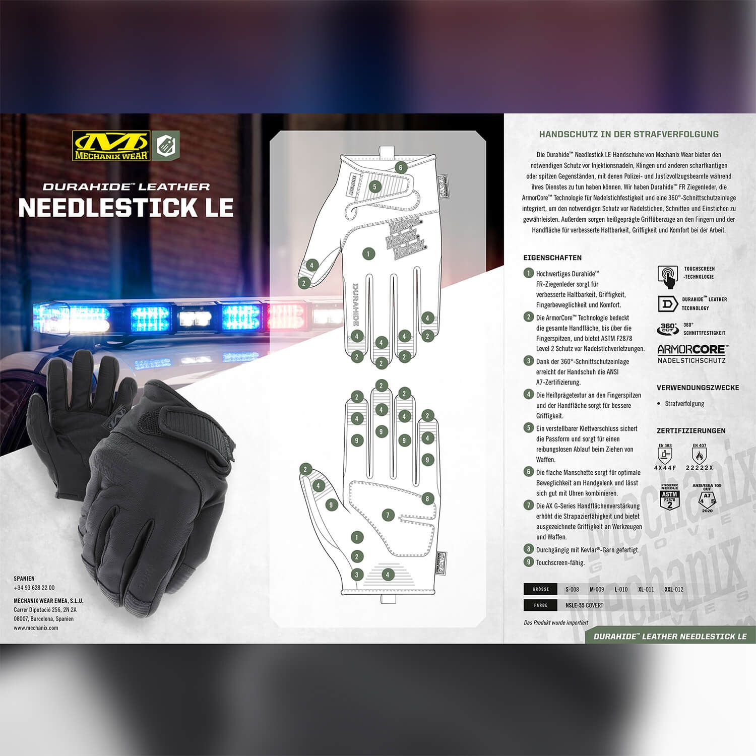 Needlestick LE Handschuh Durahide Leder