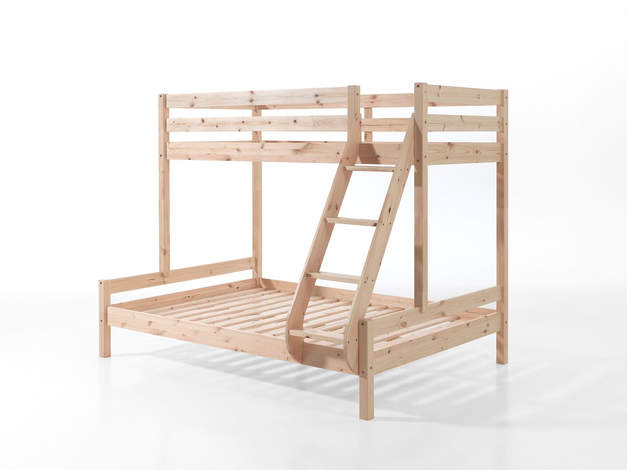 VIPACK Familienbett Martin 90 x 200 und 140 x 200 cm, mit Leiter in Kiefer massiv natur