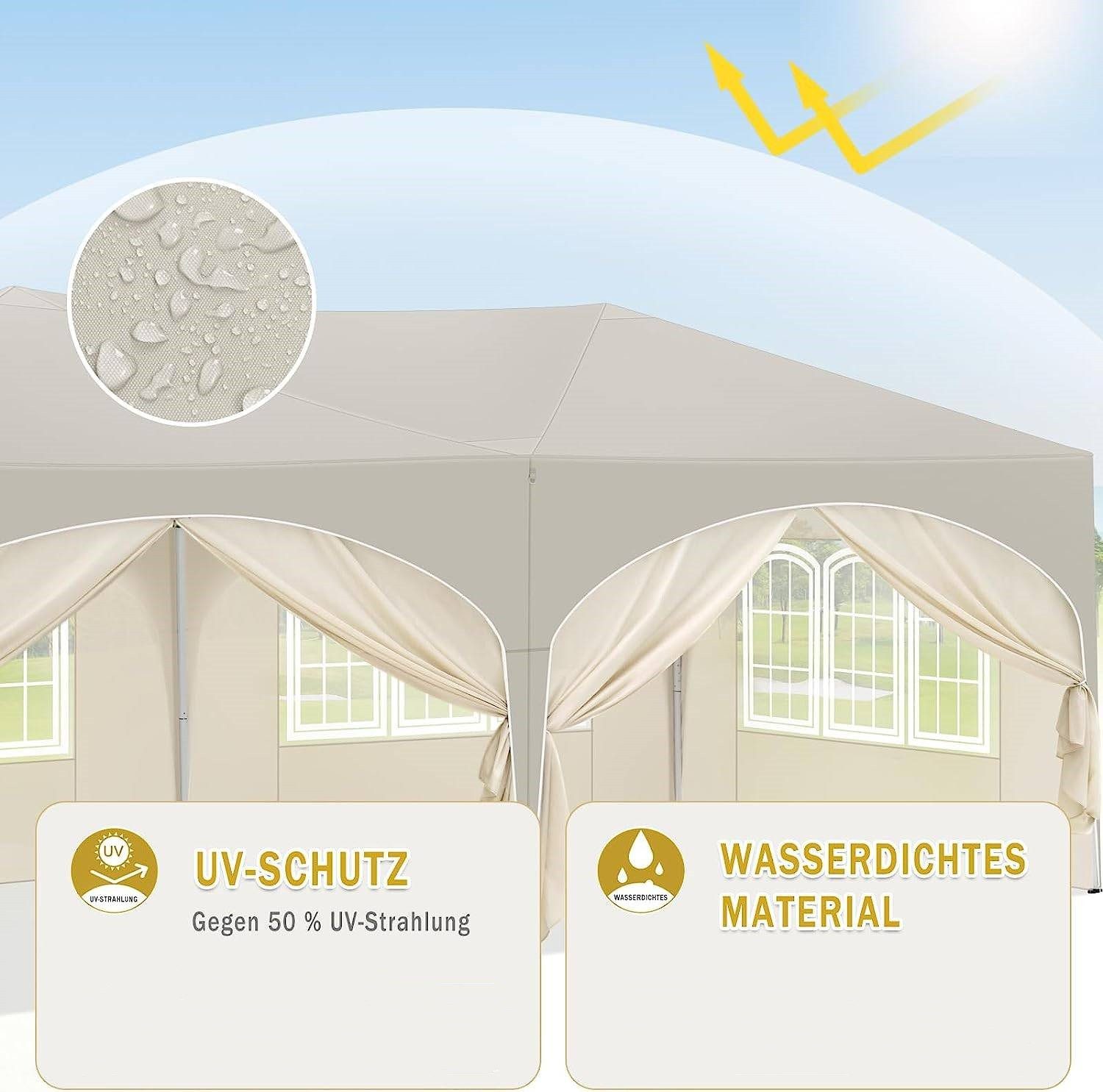 Woltu Pavillon, mit 6 Seitenteilen, 3x6 m, mit 6 Seitenwänden, höhenverstellbar