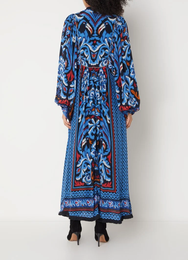 Rochie lungă din satin cu mâneci bufante Farm Rio Toucan