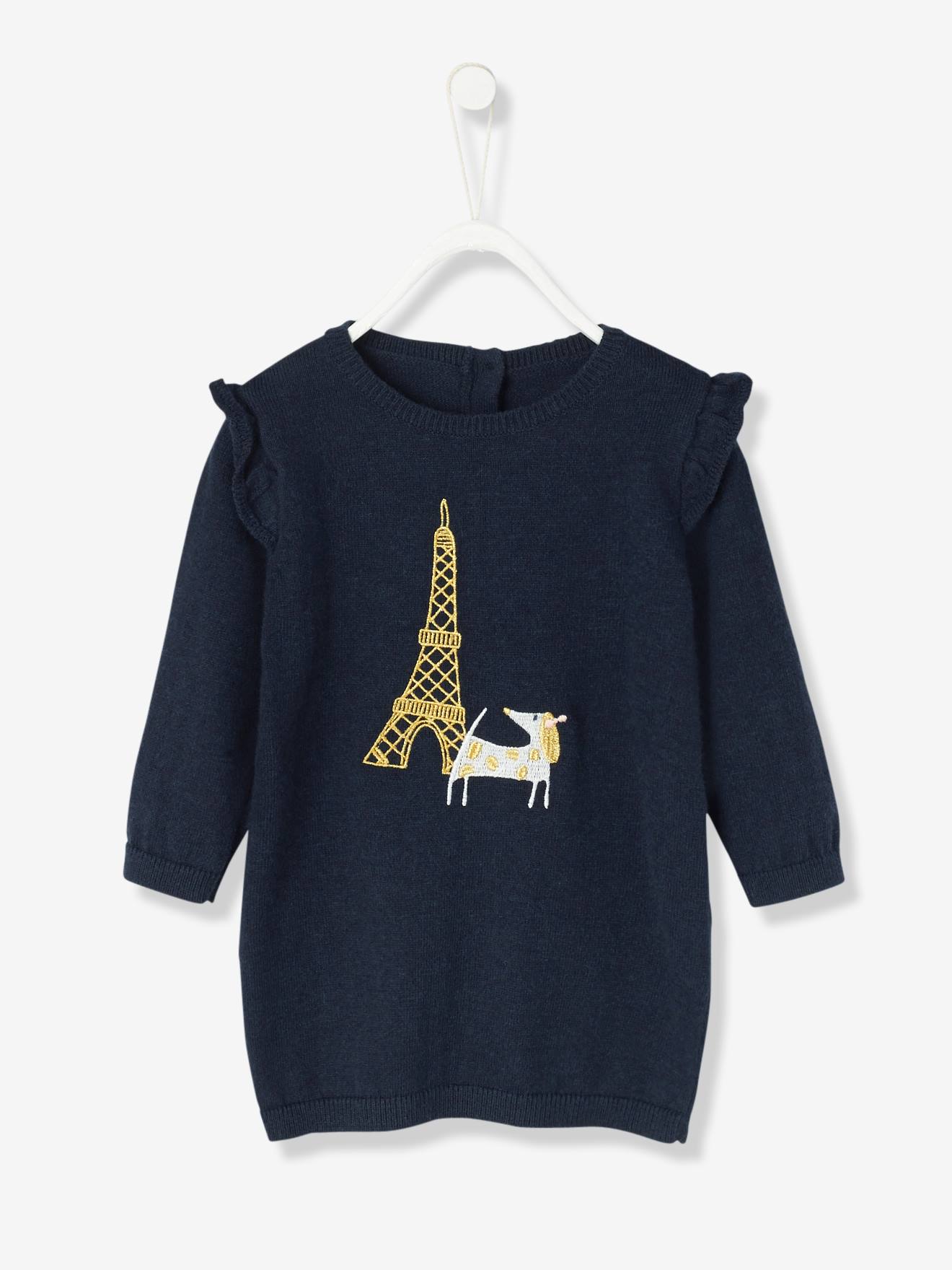 Vertbaudet Baby Strickkleid mit Stickerei - dunkelblau