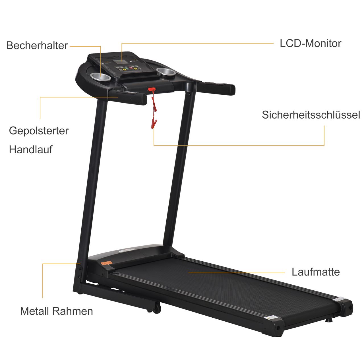 HOMCOM Laufband Klappbar elektrisch 500 W 1-12 km/h LED-Display Schwarz 134 x 60 x 118 cm