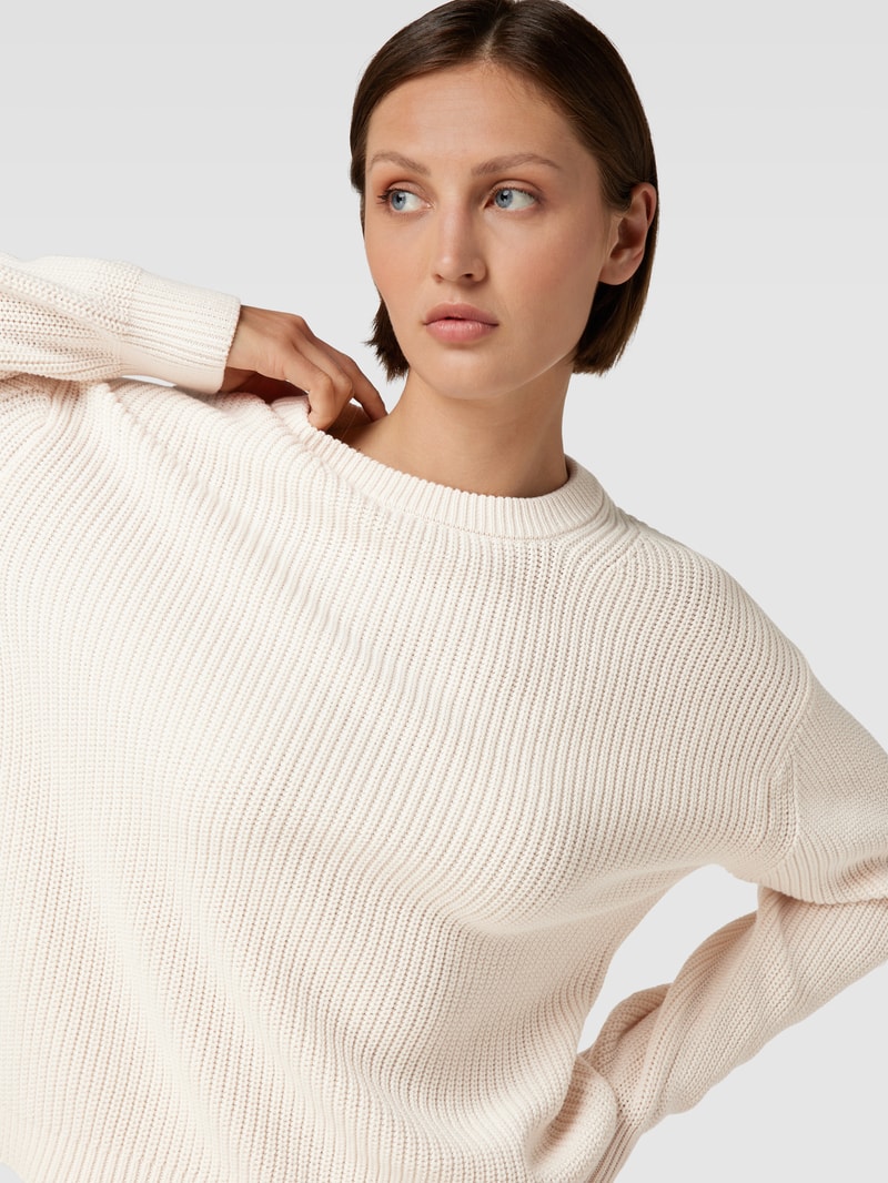 Strickpullover mit gerippten Abschlüssen in ecru