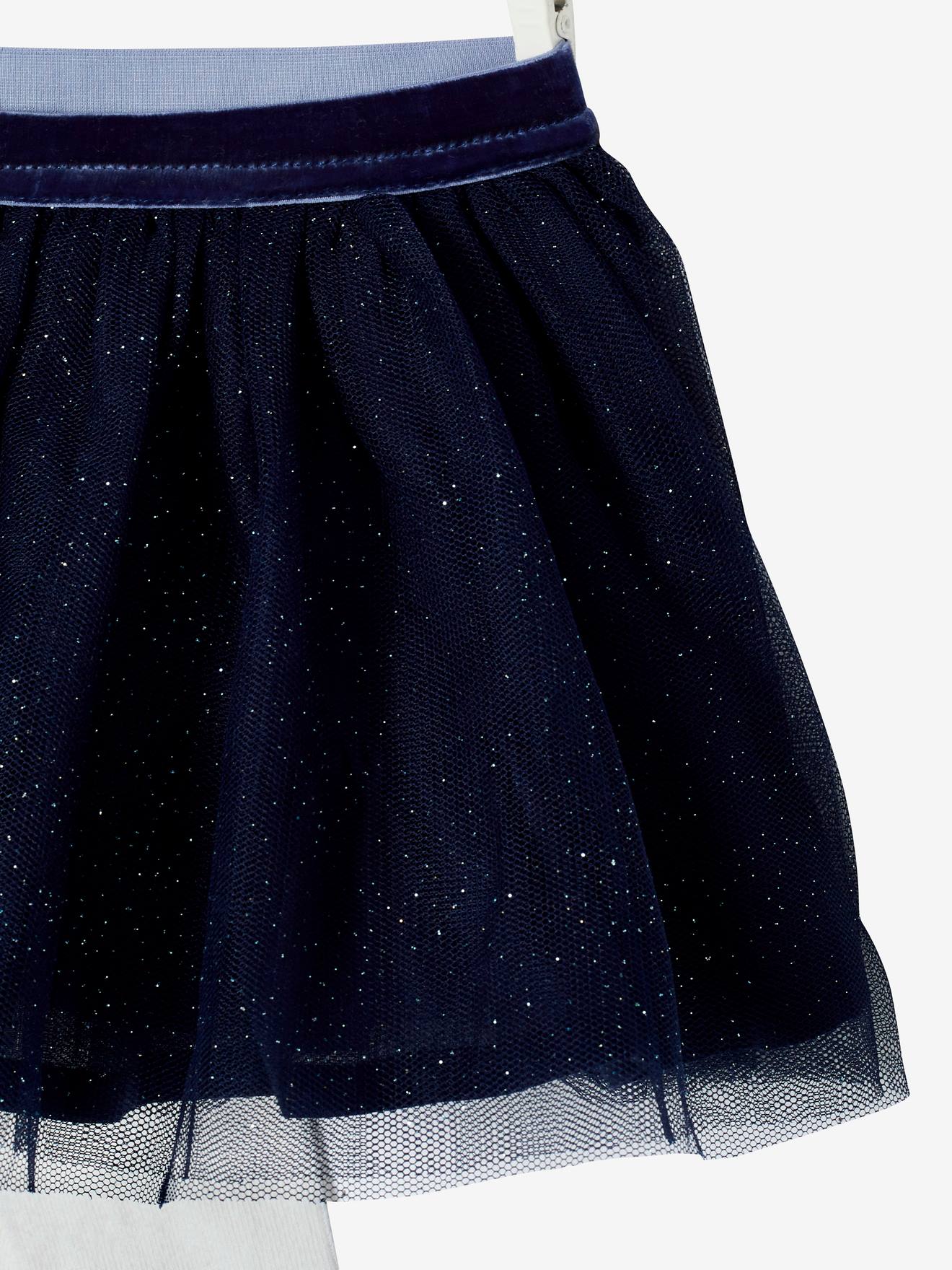 Ensemble jupe de fête en tulle pailleté et collant bébé bleu indigo
