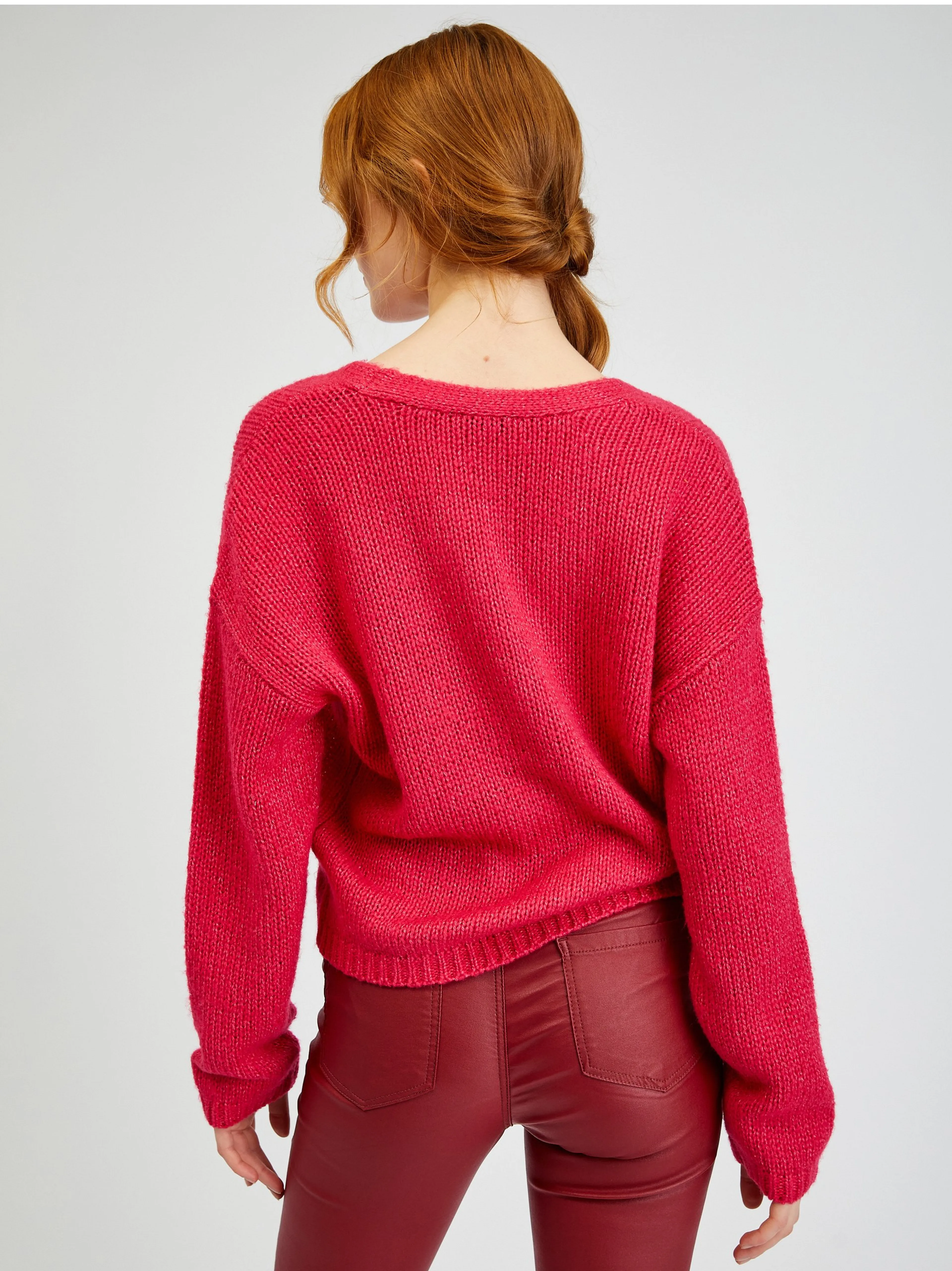 Dunkelrosa lockere Damen-Strickjacke ORSAY