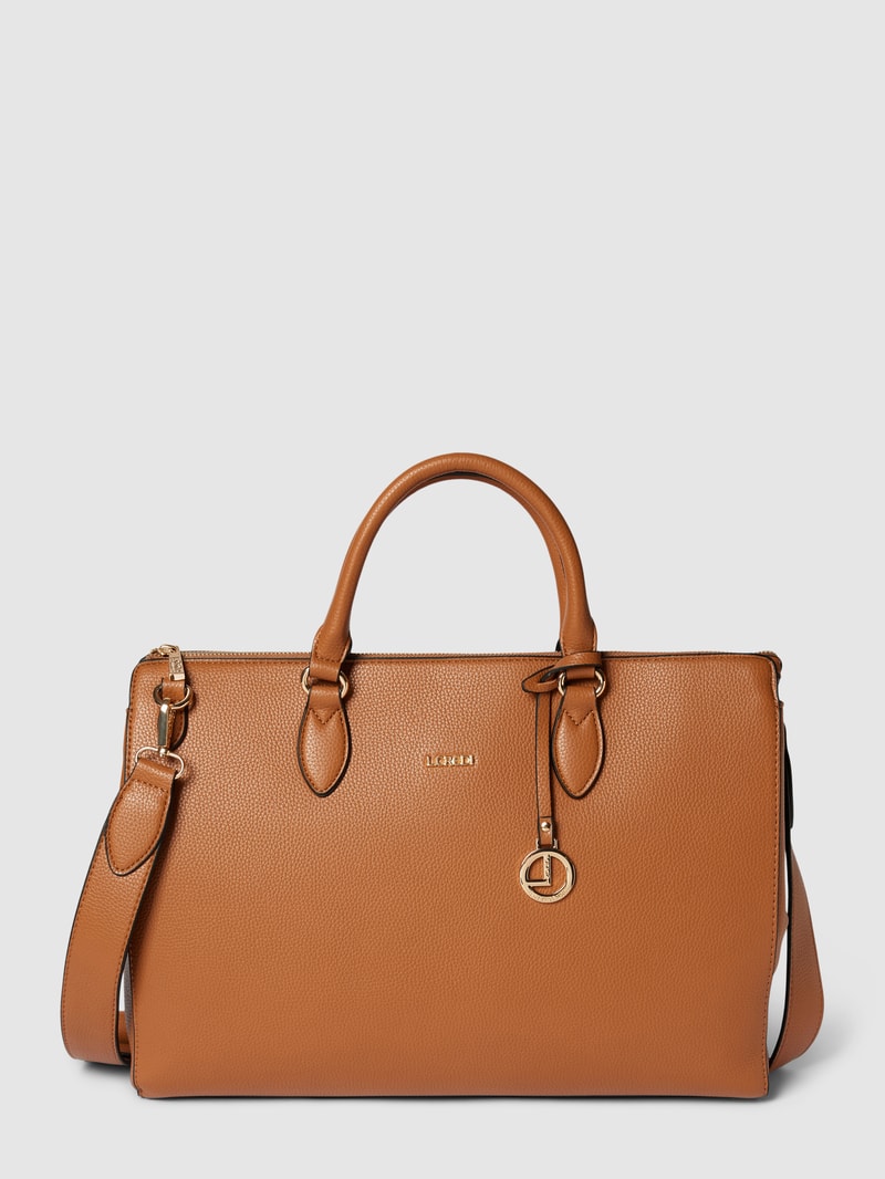 Handtasche mit Label-Details Modell 'ELLA' in cognac