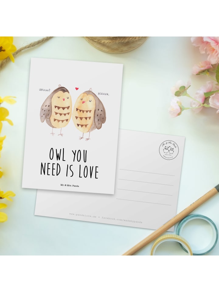 Mr. & Mrs. Panda Postkarte Eulen Liebe mit Spruch in Weiß günstig kaufen onesize