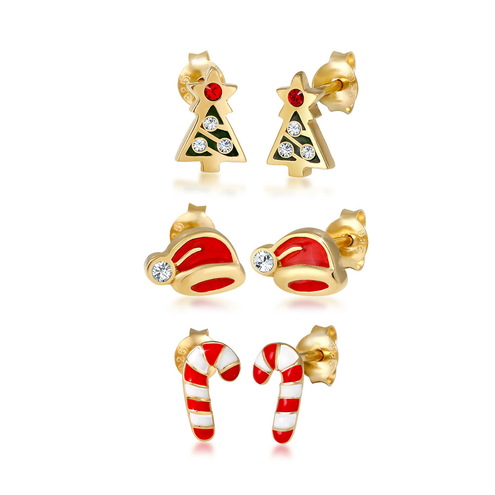 Elli Elli Boucles d'Oreilles Femme Motif de Noël avec Cristaux  en Argent Sterling 925 Boucles d'oreilles