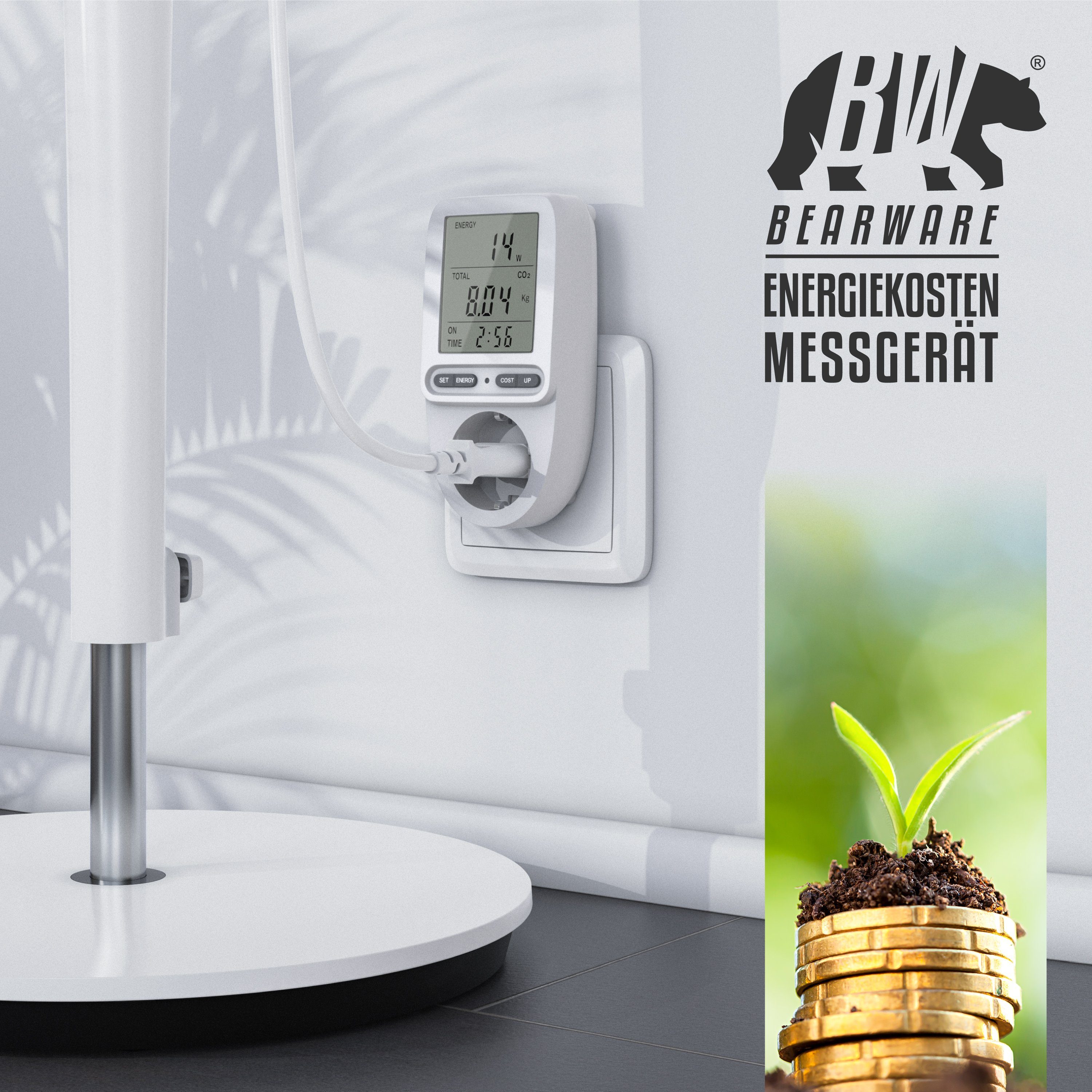 BEARWARE Energiekostenmessgerät, Stromkostenmessgerät, max. 3680 W, Strommesser, Stromverbrauchszähler