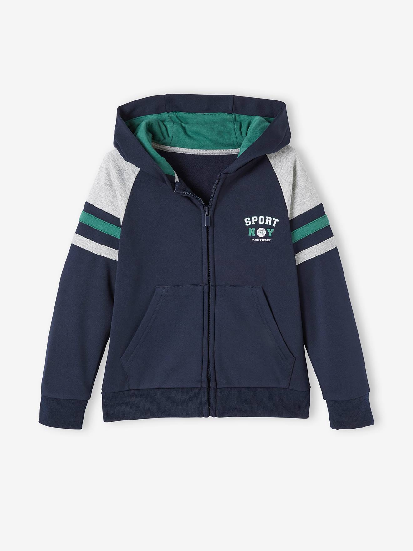 Sweat zippé à capuche sport garçon bleu foncé