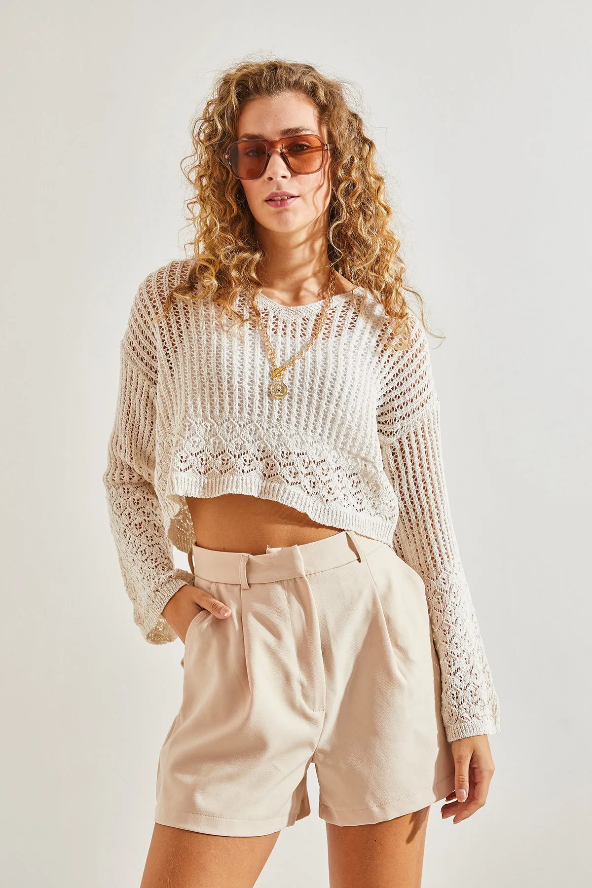 Bianco Lucci  Durchbrochene Strickbluse für Damen