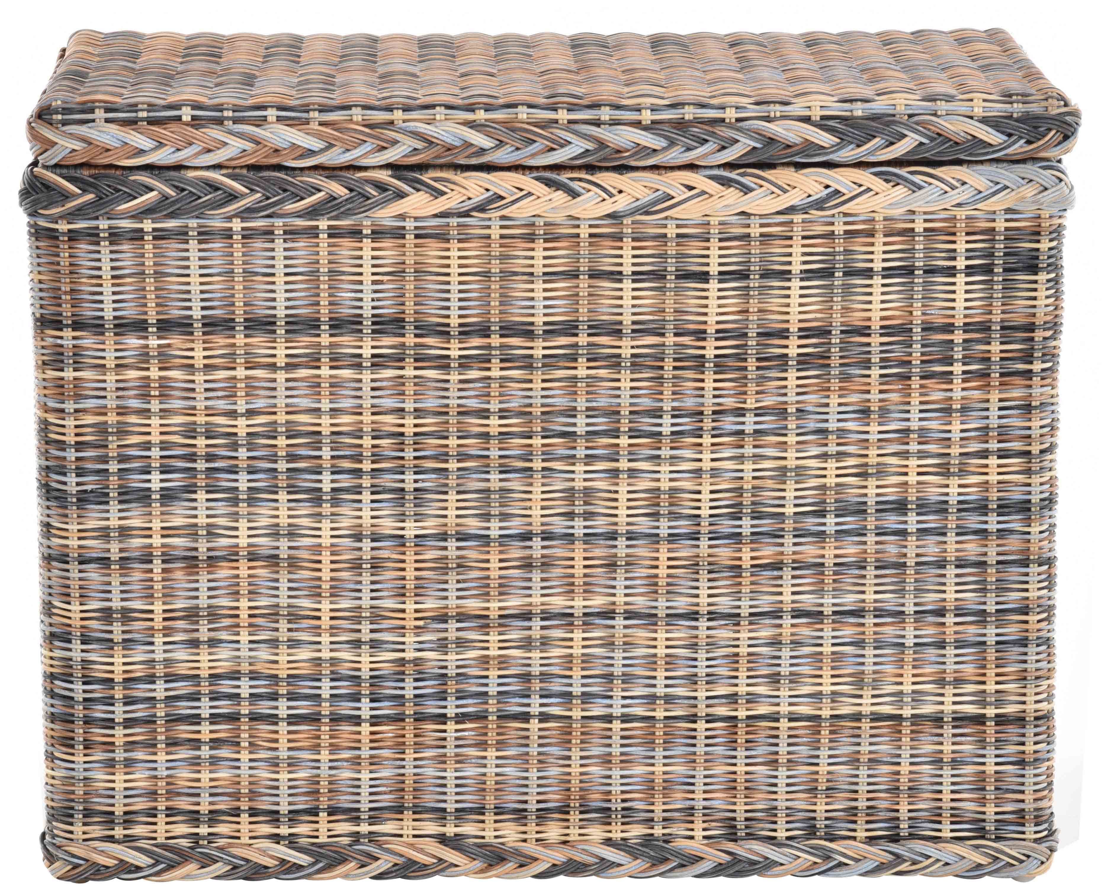 Krines Home Wäschesortierer Rattan Wäschekorb 3 Fächer Wäschesammler Wäschesortierer Unterteilung, mit Deckel und drei Unterteilungen