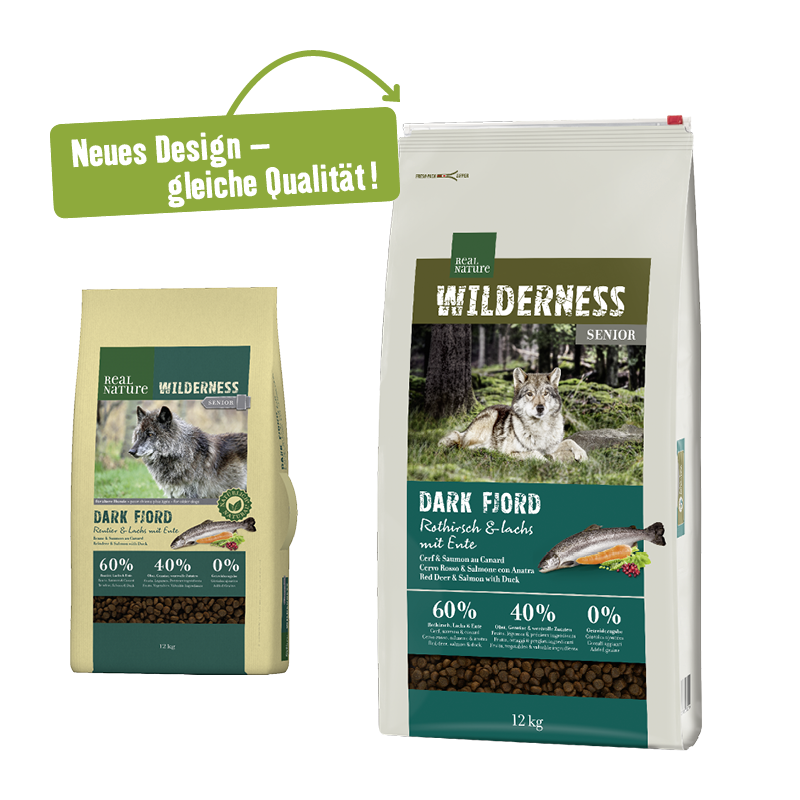 REAL NATURE Hundetrockenfutter REAL NATURE WILDERNESS Senior Dark Fjord Rothirsch & Lachs mit Ente 12 kg