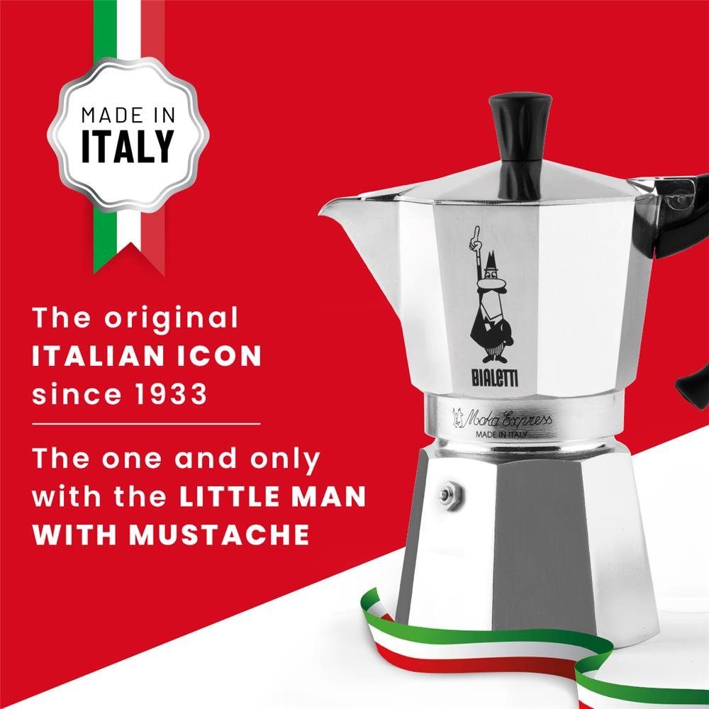 BIALETTI Espressokocher Moka Express, 2 Tassen, Aluminium, Kaffeekocher, Mokkakanne, silber