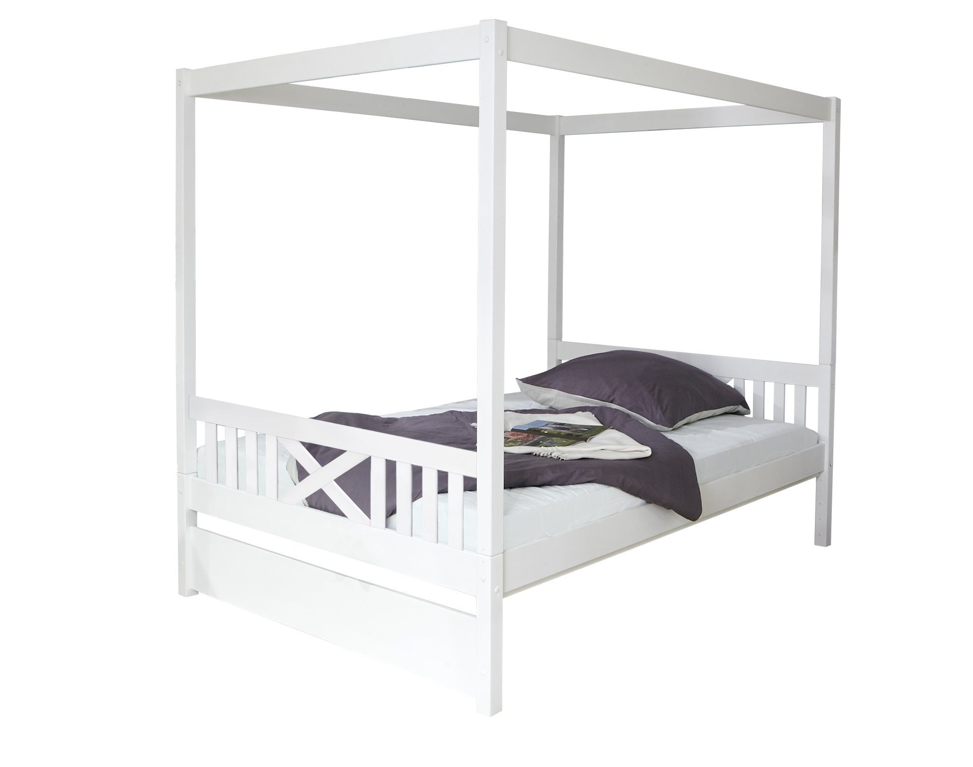 Ticaa Himmelbett Himmelbett Lino Kiefer Weiß 140x200
