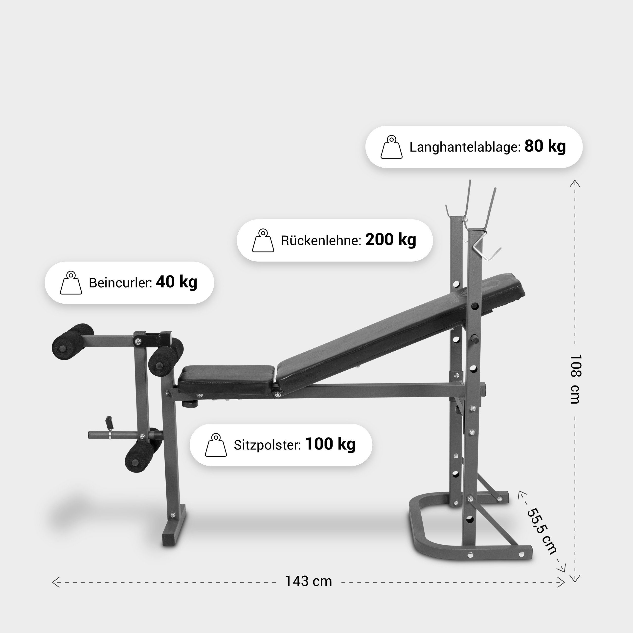 GYRONETICS Hantelbank Verstellbare, Beincurler - Schrägbank, Bankdrücken, Kraftstation, (1-tlg)