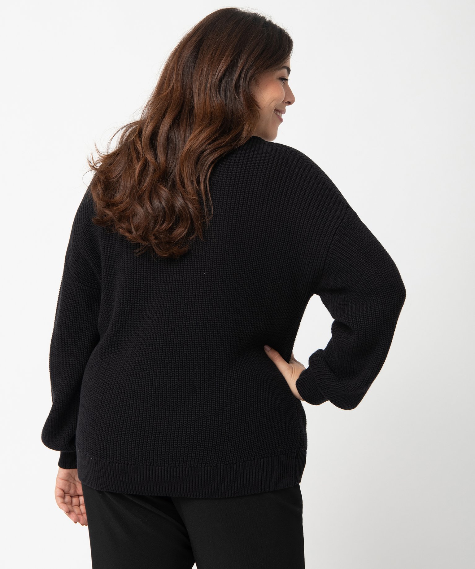 Pull femme grande taille avec décolleté V en dentelle noir | GEMO
