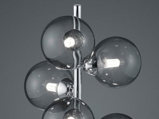 meineWunschleuchte LED Tischleuchte, Dimmer, LED wechselbar, Warmweiß, große ausgefallen-e Designer Lampe dimmbar, 6x Rauchglas Kugel, H 52cm