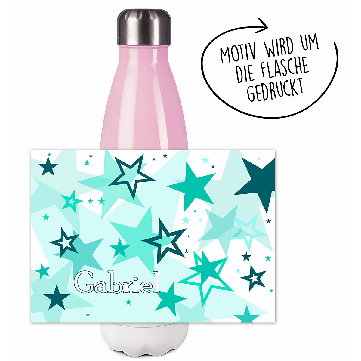 Edelstahl Kinder Thermoflasche / Trinkflasche bunt Sternenhimmel Farbe türkis Spülmaschinenfest, Auslaufsicher, Bruchfest, Doppelwandig, Für Heißgetränke geeignet, Mit Deckel, Isoliert