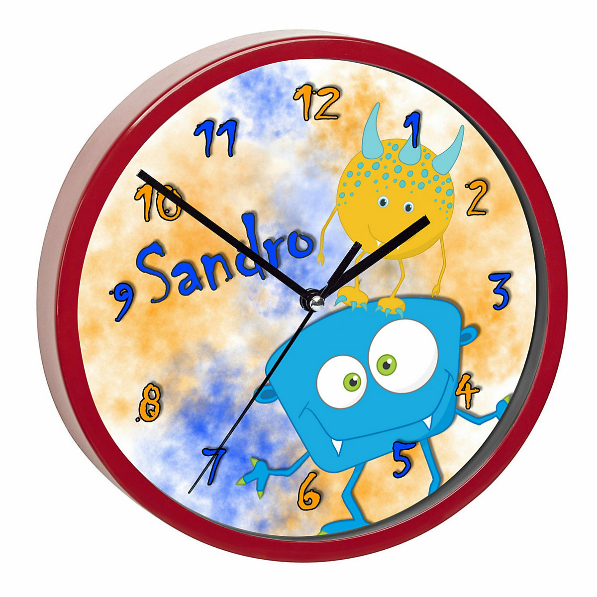 Kinder Wanduhr laufruhig personalisiert mit Name Monster