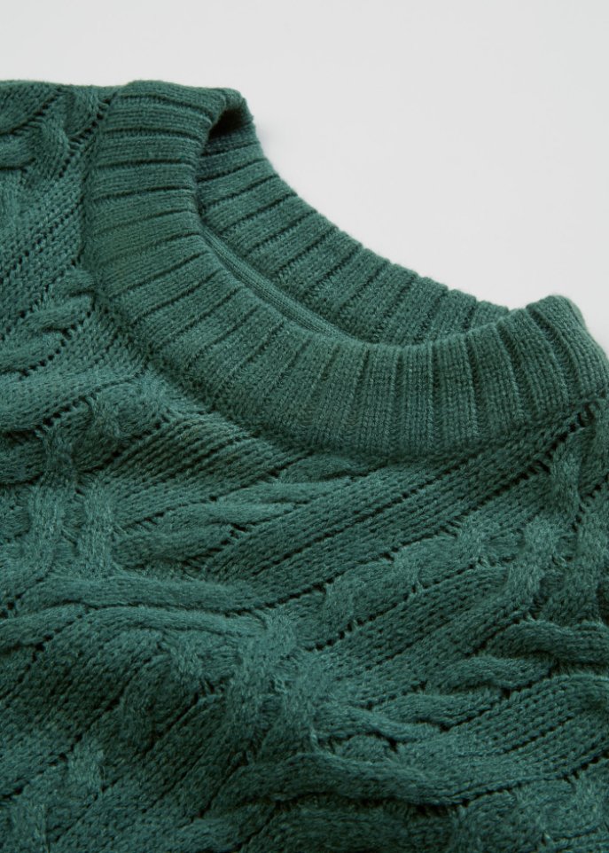 Rundhals-Pullover mit Zopfmuster