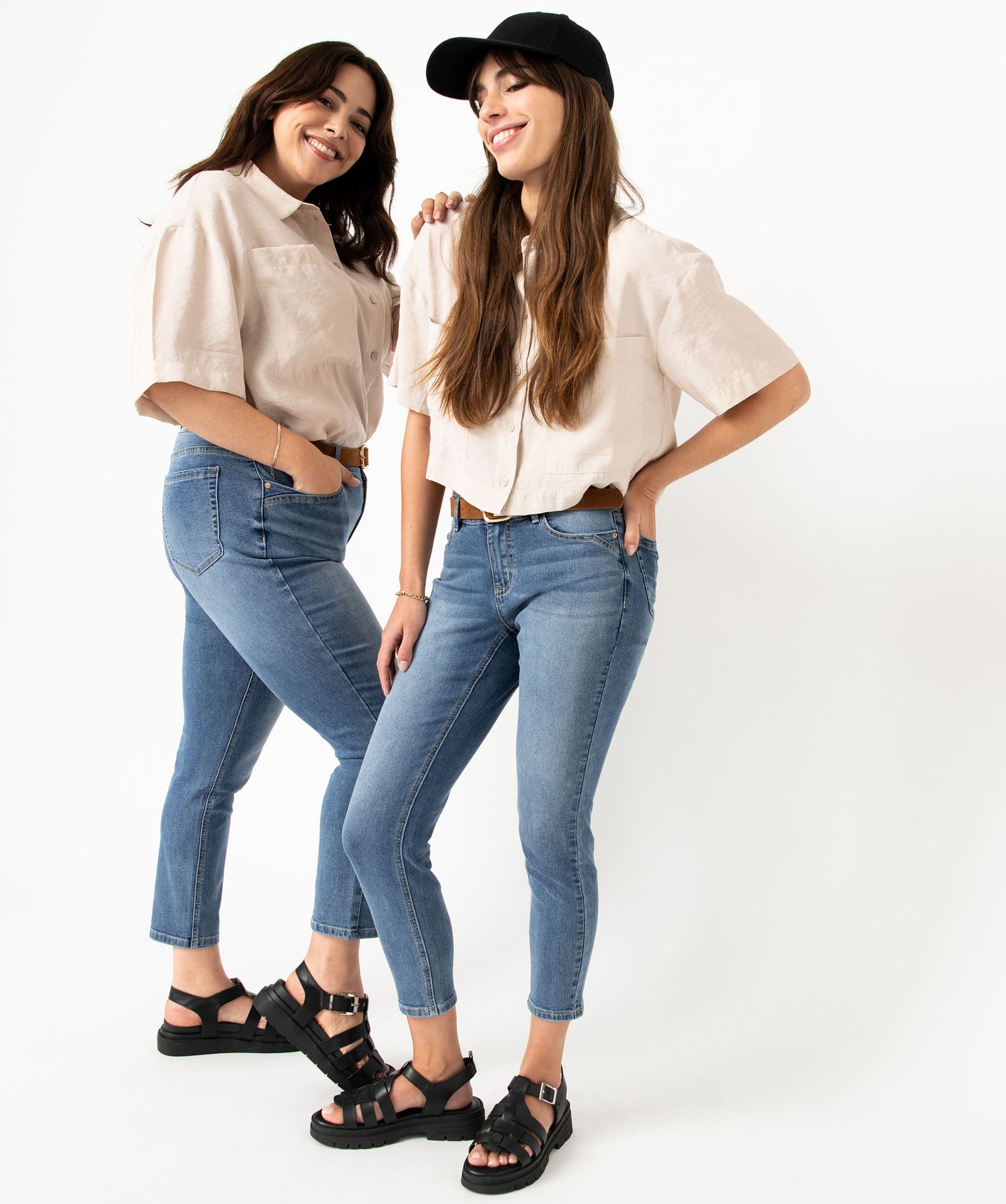 Jean slim longueur 7/8ème avec ceinture femme stone | GEMO