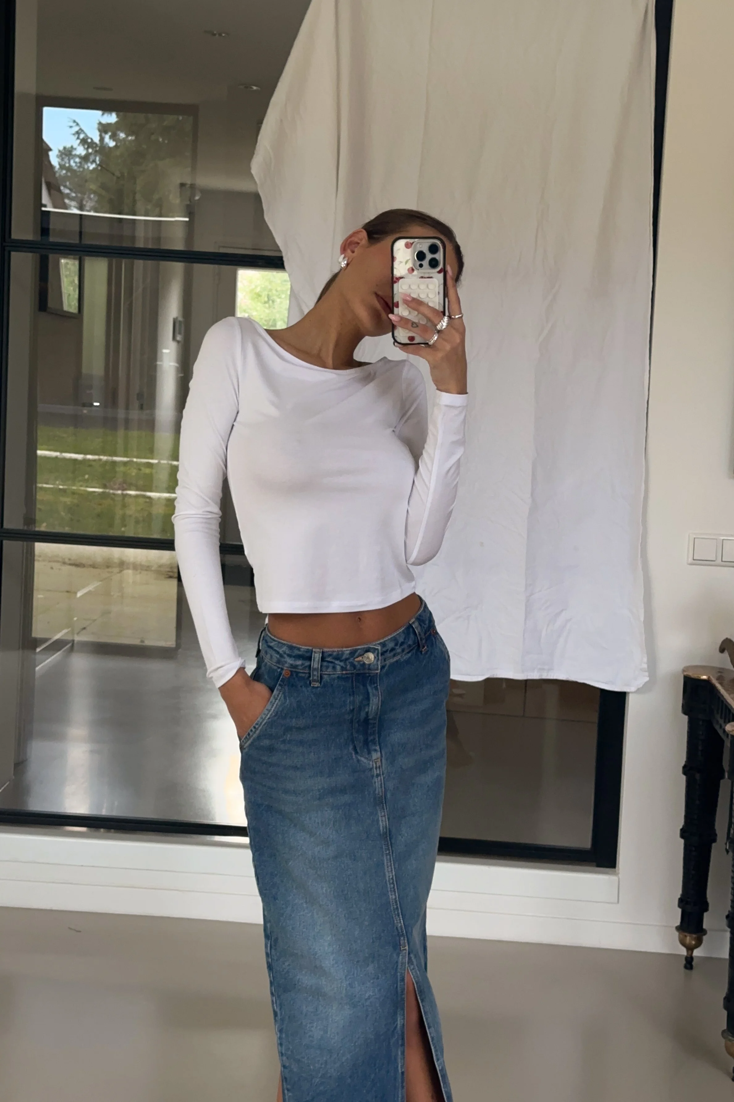 Jeans-Maxirock mit Schlitzdetail