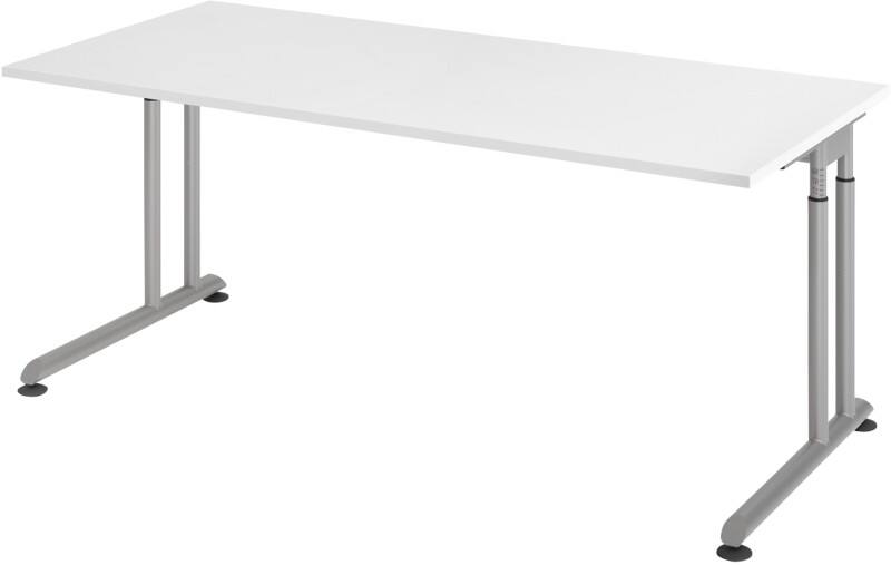 Hammerbacher Höhenverstellbar Sitz-Stehschreibtisch Rechteckig Metall, Holz Silber C-Fuß 1,800 x 800 x 820 mm
