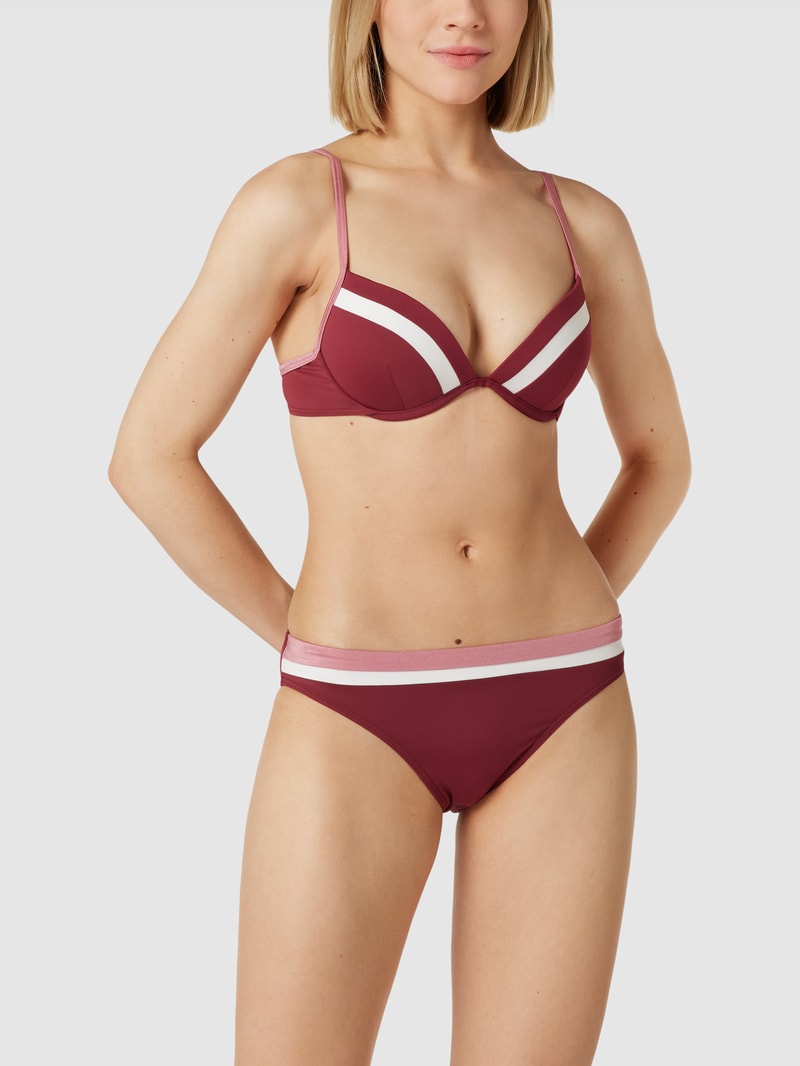 Bikini-Oberteil mit Kontraststreifen Modell 'TAYRONA' in bordeaux rot
