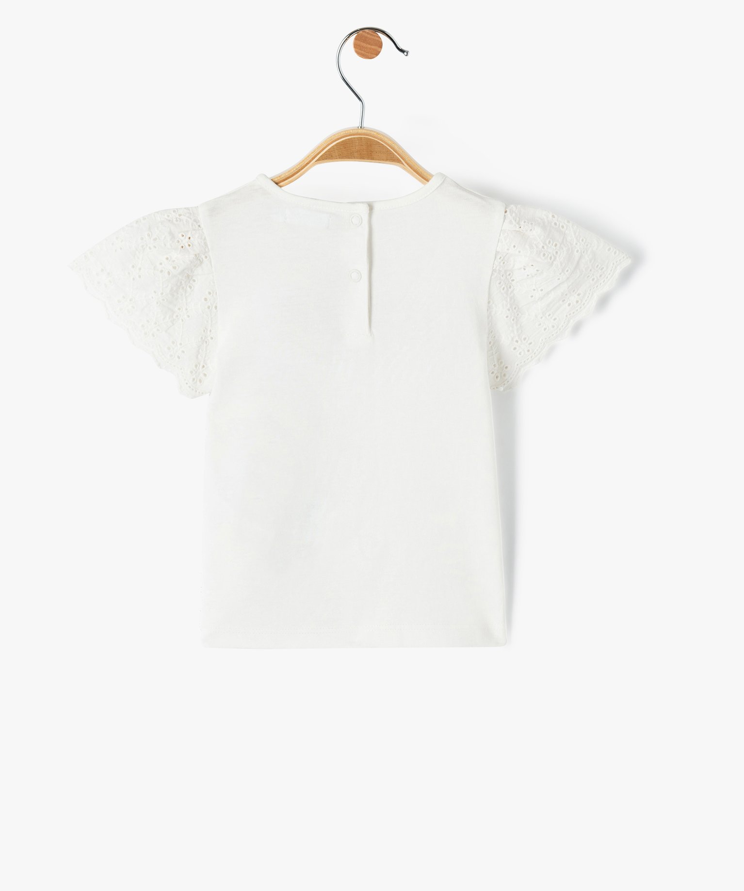 Tee-shirt bébé fille à manches en dentelle anglaise ecru | GEMO
