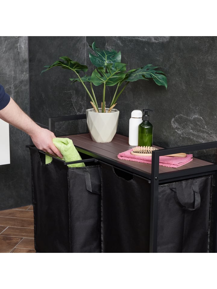 relaxdays Wäschekorbregal in Schwarz/ Braun - (B)80 x (H)75,5 x (T)33 cm günstig kaufen onesize