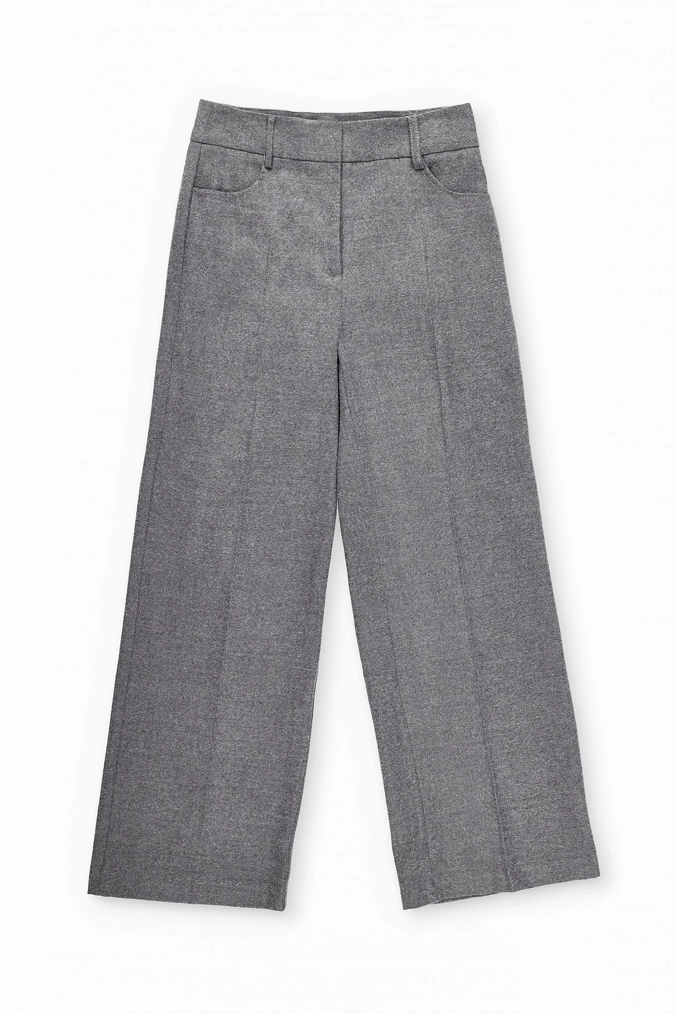 Flanellhose mit weitem Bein und hoher Taille
