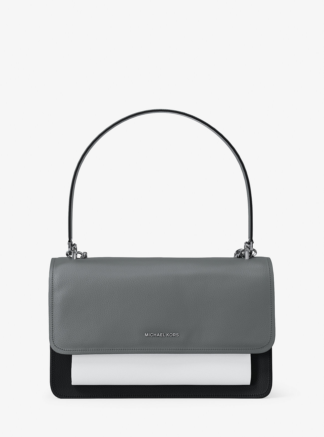 Claire Large Color-Block Pebbled Leather Shoulder Bag - STORM MULTI