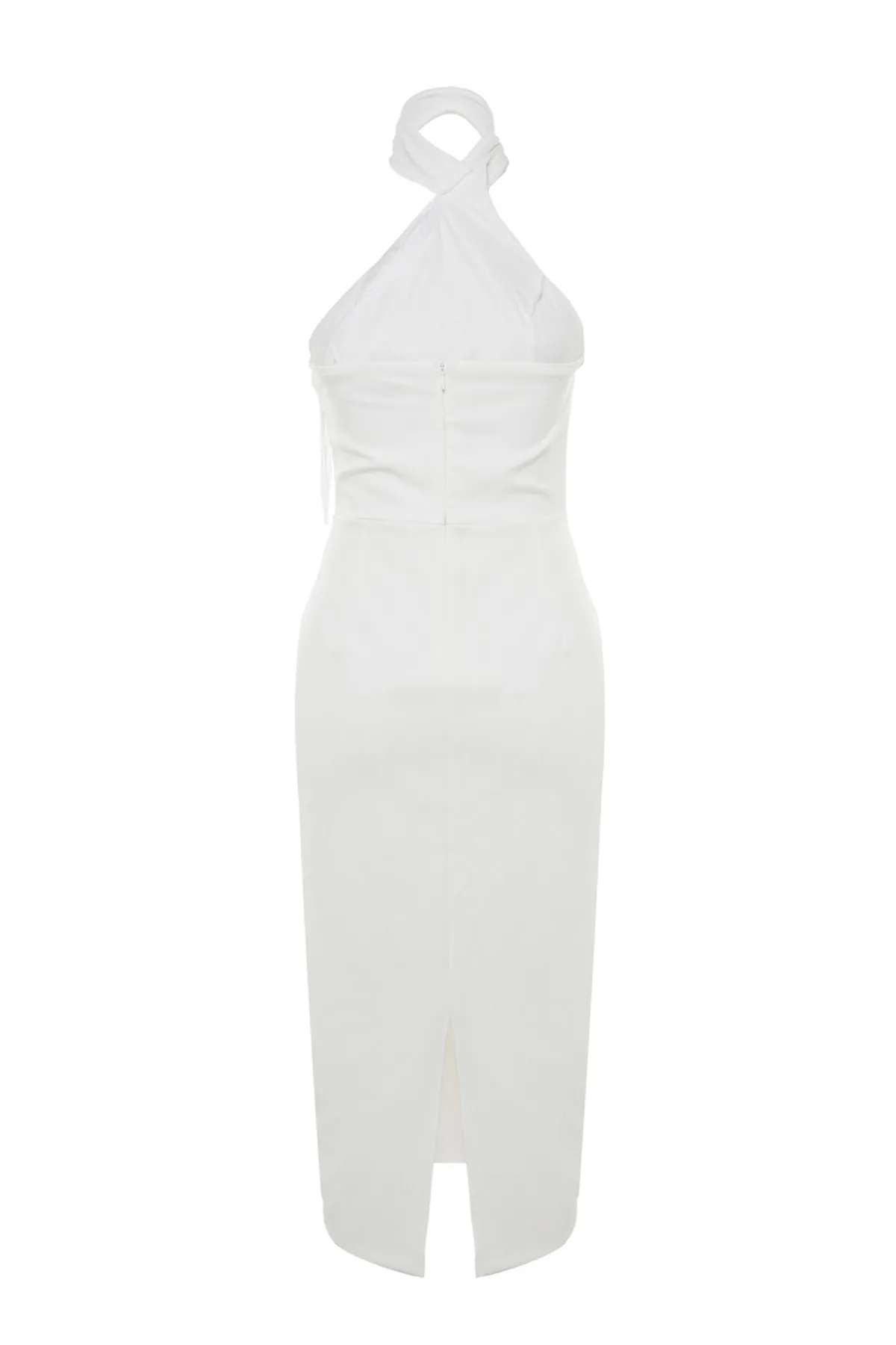 Trendyol Collection  Ecru Tailliertes, gefüttertes, gewebtes Quasten-Hochzeits-/Hochzeits-Elegantes Abendkleid TPRSS23EL00091