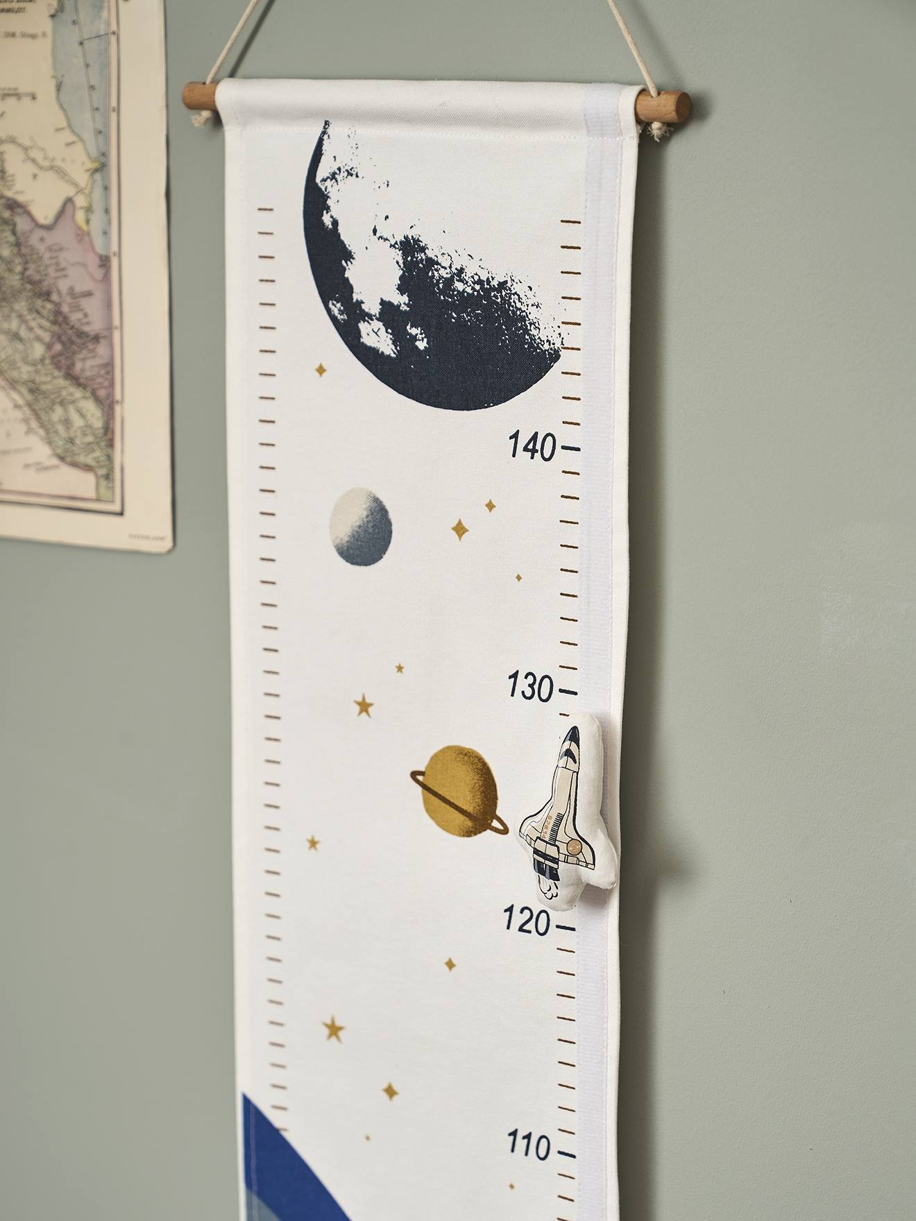 Vertbaudet Kinder Messlatte RAKETE aus Stoff - blau bedruckt