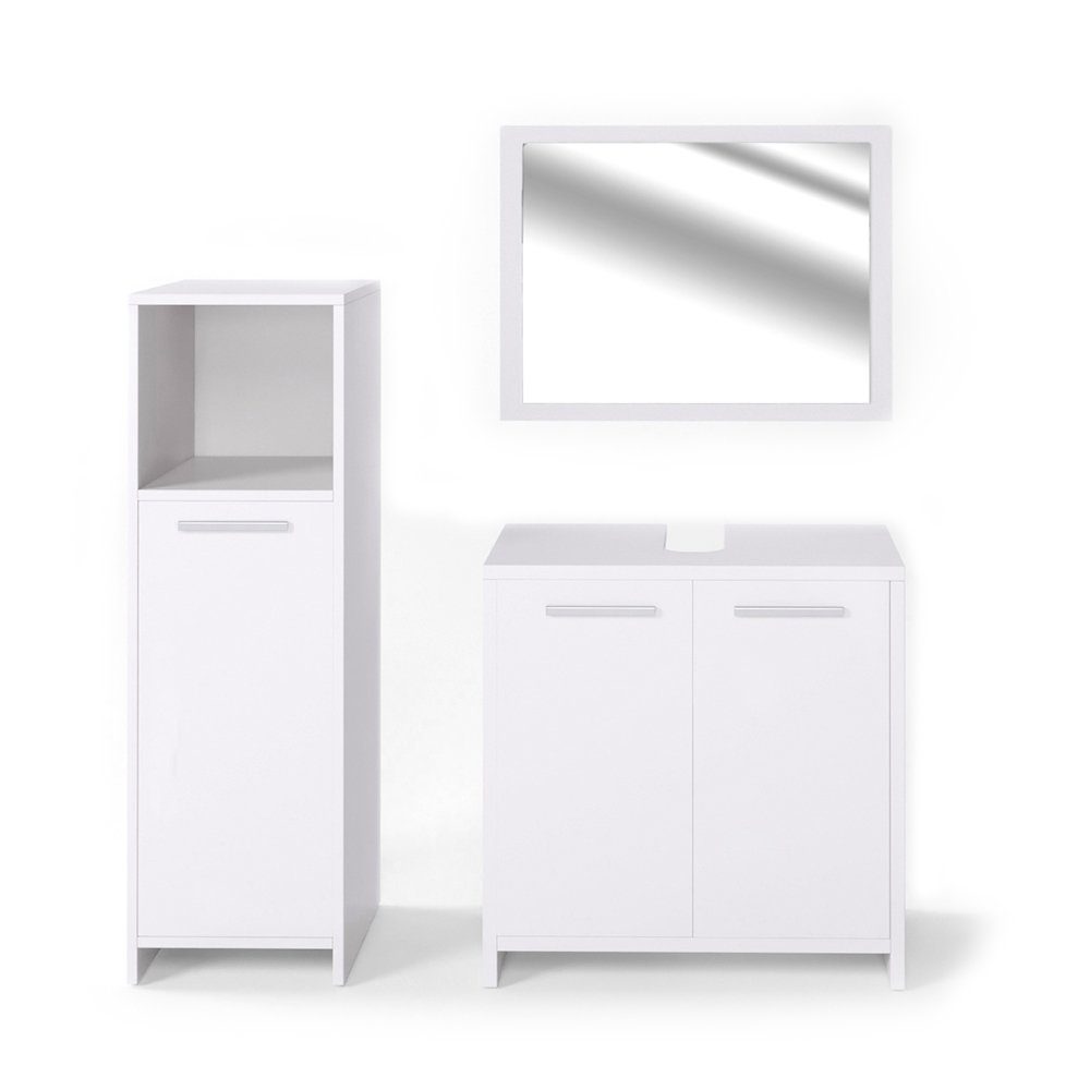 Vicco Badmöbel-Set Badezimmerset KIKO Weiß Set 2, (Badezimmerset, 3-St., 3-er Set)