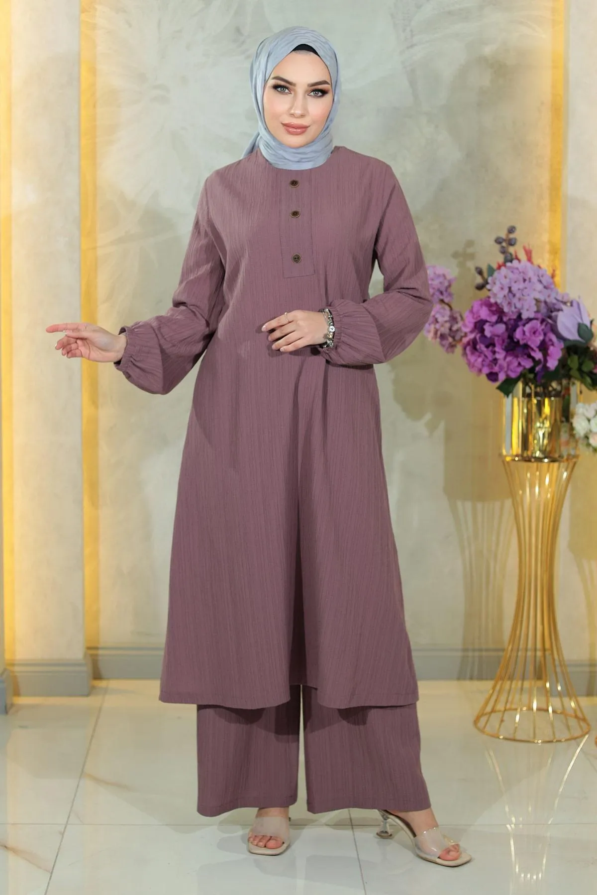 Modamihram  Geknöpftes Hijab-Set Lila 10358