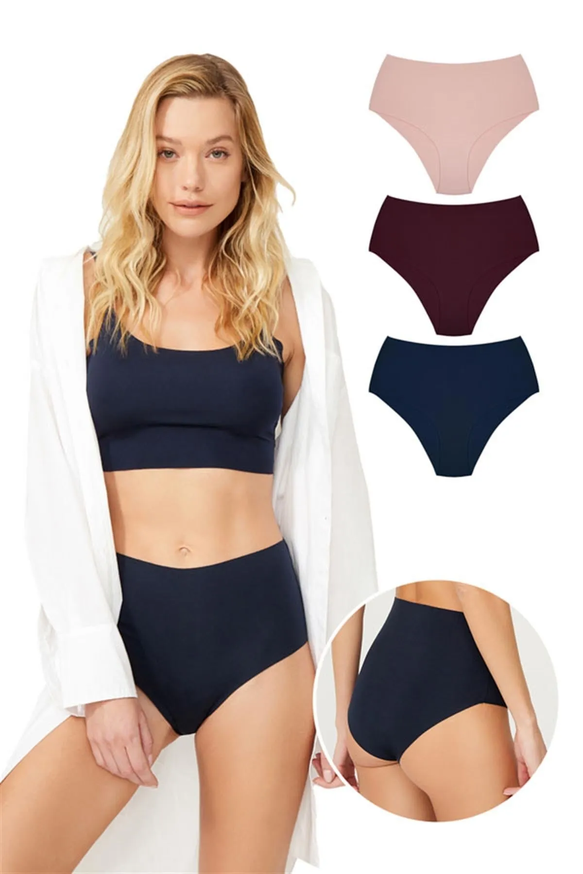 Cottonhill  Lasergeschnittene Basic-Bikini-Höschen mit hoher Taille, 3er-Pack – 7