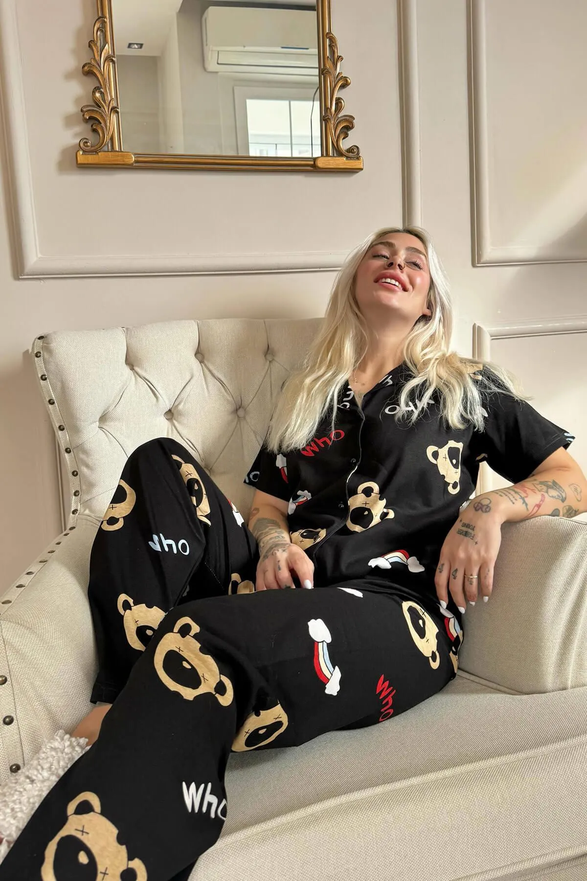 Pijamaevi  Pyjama set - Schwarz - Unifarben