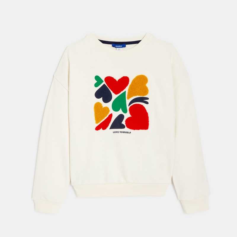 Sweat-shirt à message cœur blanc fille
