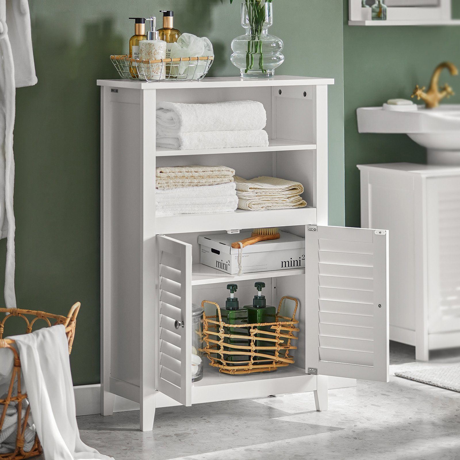 SoBuy Badkommode BZR13, Badschrank mit Zwei Ablagen und Türen Kommode fürs Bad Sideboard